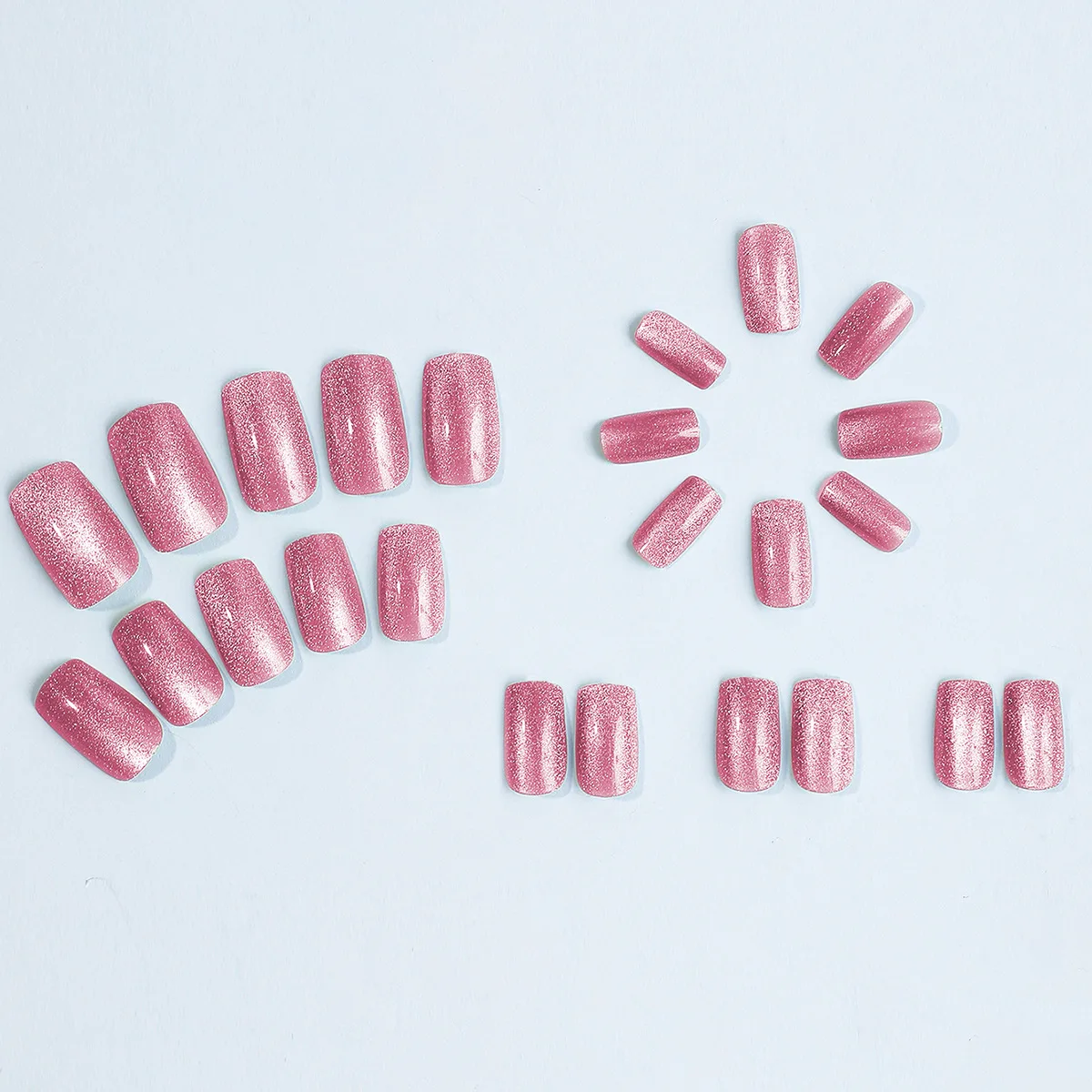 

24pcs/set short square fake nails cat eyes glitter pink green purple yellow nude nail tips faux ongles press on false nail art