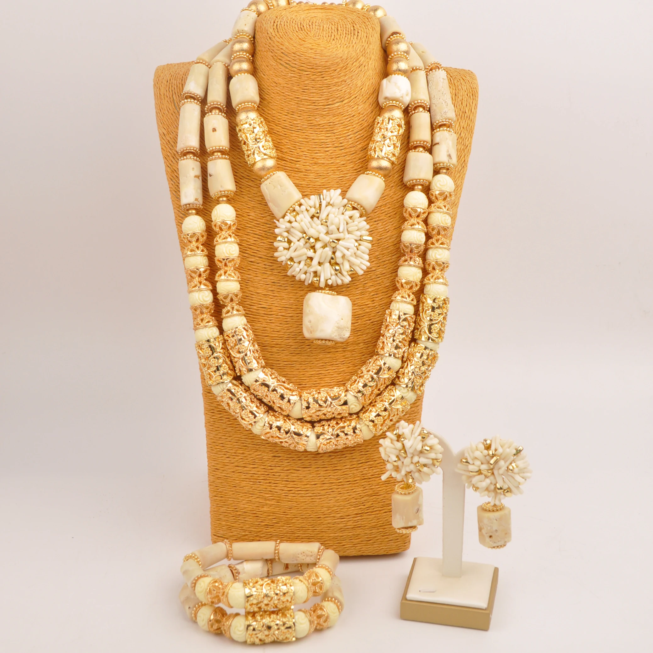 Real White Nigerian Coral Necklace African Wedding Coral Beads Jewelry Set