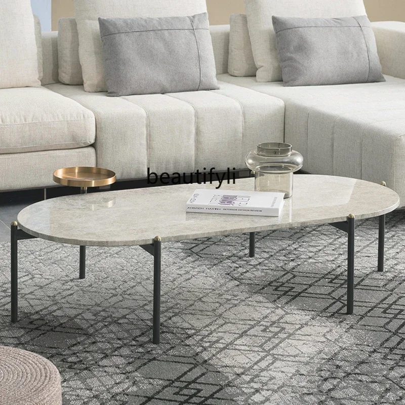 

D06Nordic Marble Coffee Table Living Room Sofa Side Table Metal Iron Art Modern Oval Coffee Table