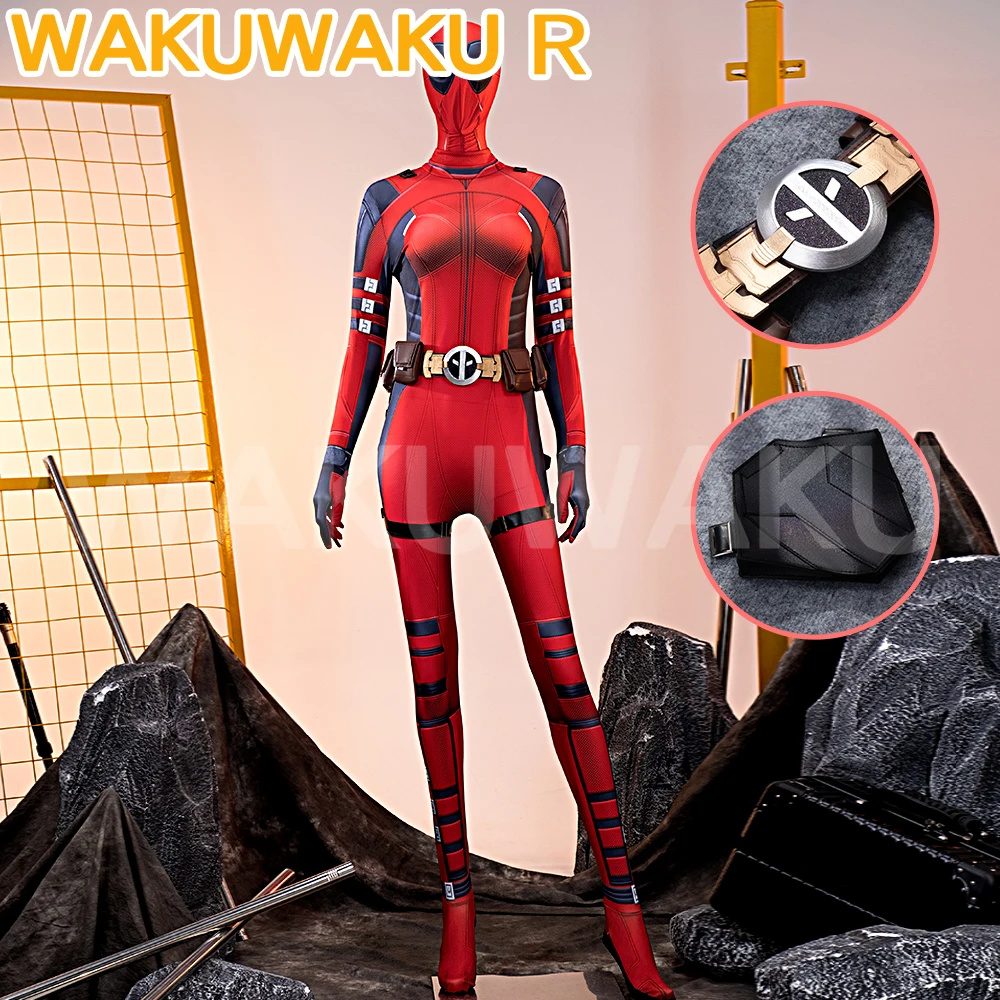 

Женский костюм для косплея из фильма, косплей из фильма【XS-3XL】WakuWaku-R, красный, черный женский костюм, униформа мертвого героя, костюм из фильма, большие размеры