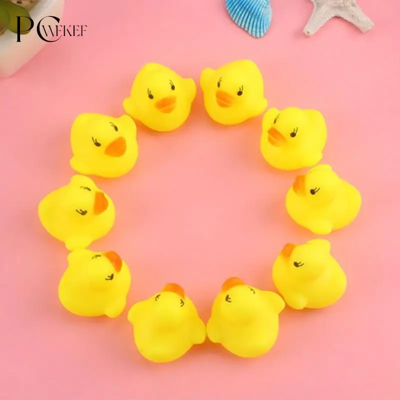 

12pcs Cute Mini Yellow Rubber Float Squeaky Sound Duck Bath Toy Baby Bathroom Water Pool Funny Toys For Girls Boys Gifts