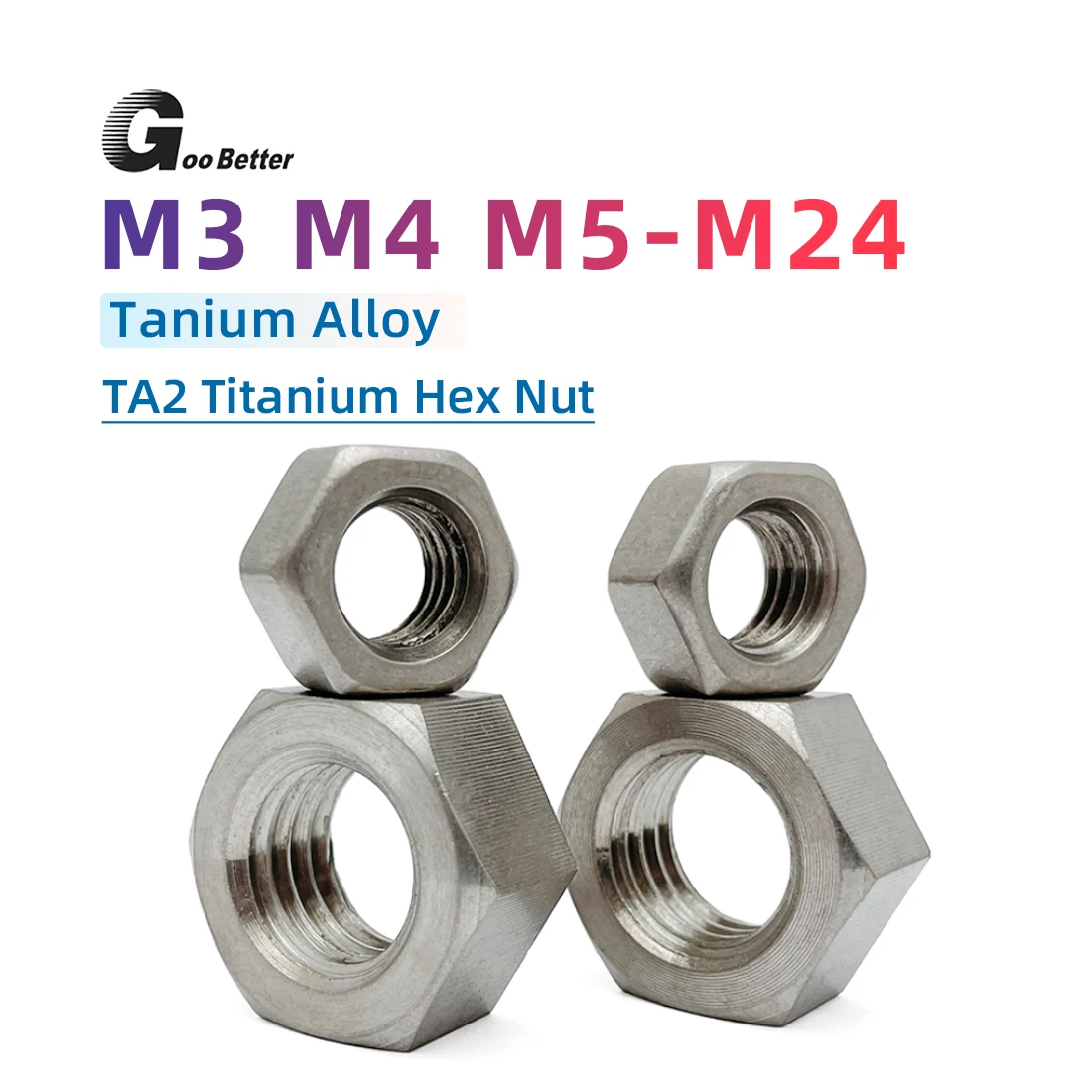 

TA2 Titanium Nut Metric Hex Full Nuts M3 M4 M5 M6 M8 M10 M12 M14 M16 M18 M20~M24