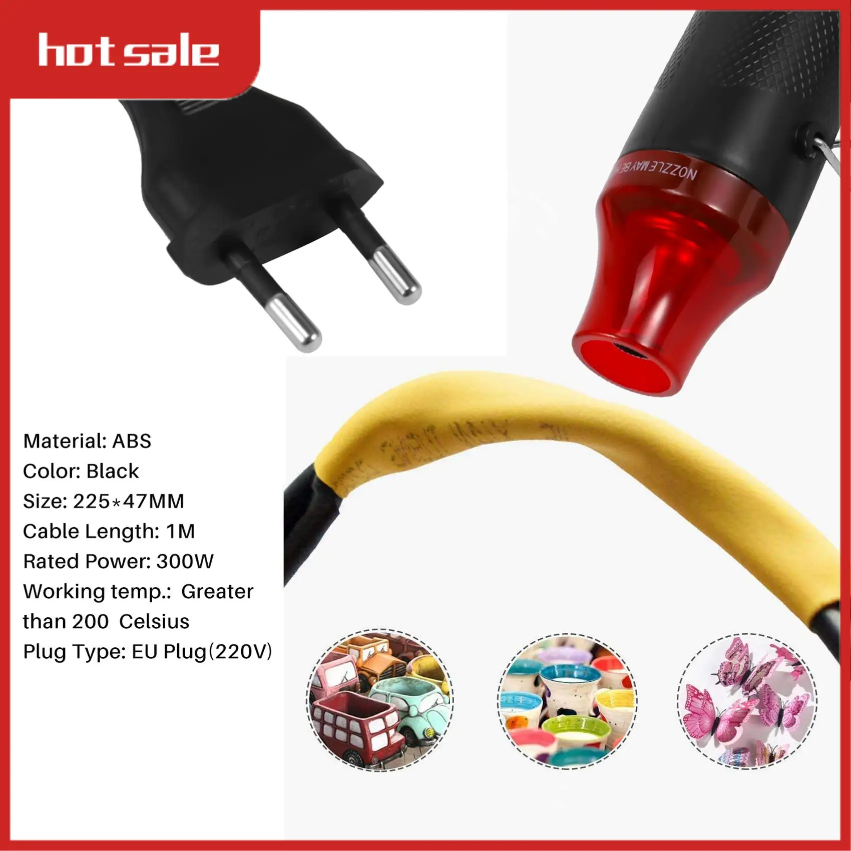 

A21R-EU Plug 220V 300W DIY Mini Hot Air Heat Gun Tool For Wrapping Shrink Tubing Drying