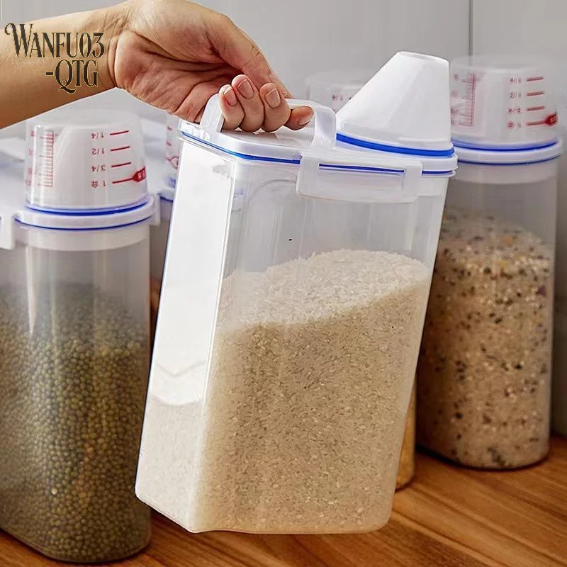 Hot Sale Mold Proof Sealed Rice Storage Canister With Measuring Cup For Grain Food Household Storage