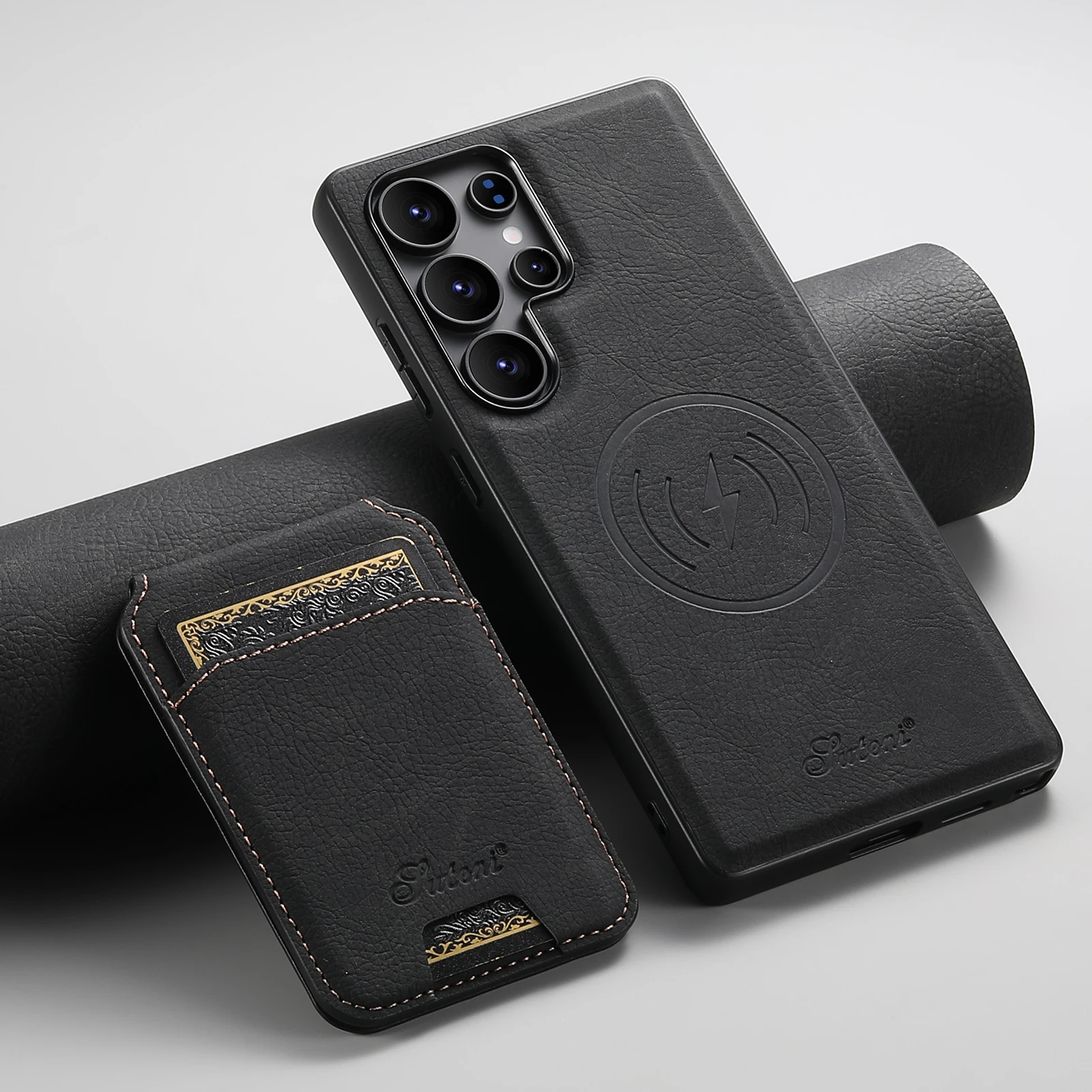 SUTENI Wireless Charging Phone Case Magnet Card Holder Stand Faux Leather For Samsung S26 Ultra S25 Plus S24 S23 S22 Note20