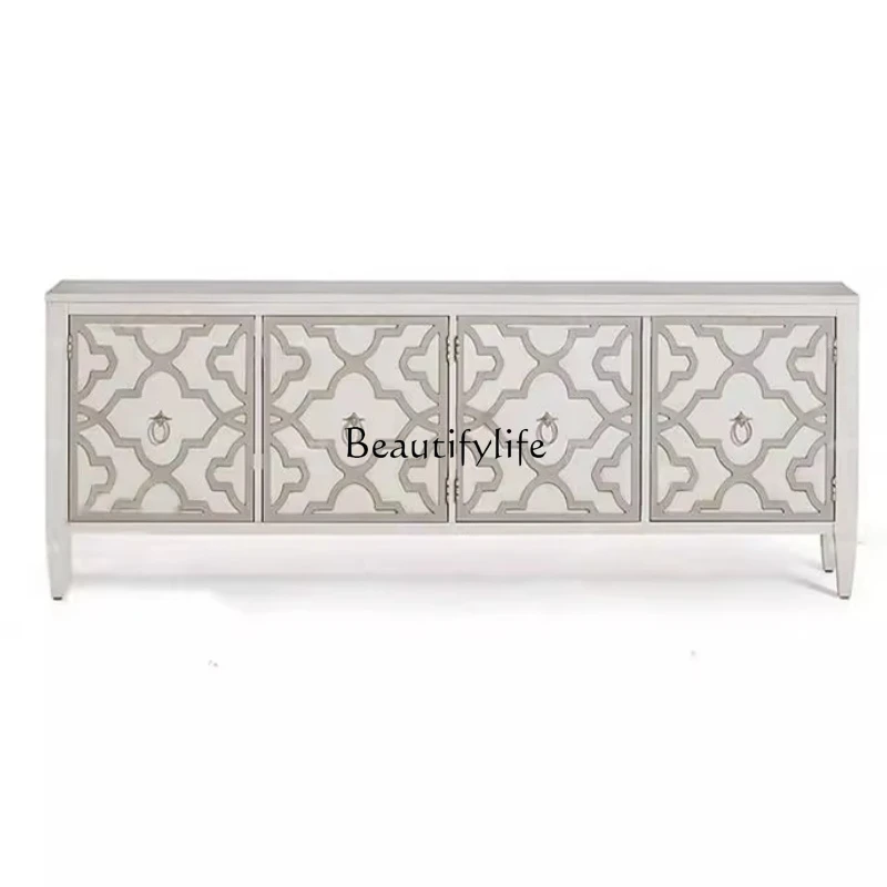 

*American light luxury TV cabinet solid wood audio-visual post-modern ivory white living room entrance side cabinet