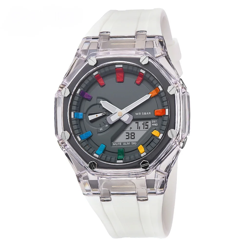 

Ga2100 Gm2100 Ga110 Sports G Series Shockproof Style Watch Black and White Strap Transparent Case Double Display Men's Wat