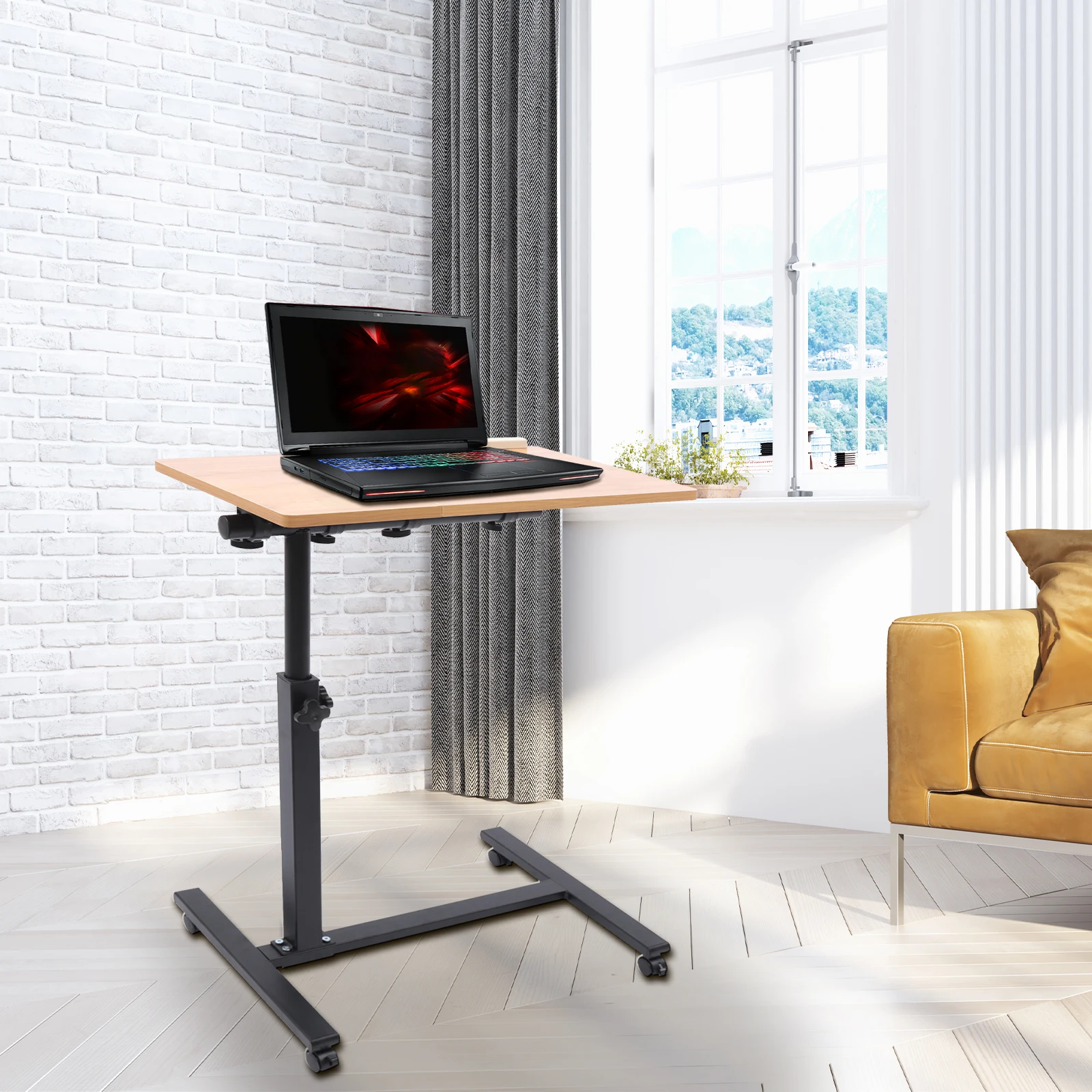 Adjustable Laptop Desk Stand Standing Rolling Study Table Computer Workstation 58-90cm Height & 360° Rotation Tabletop Mobile