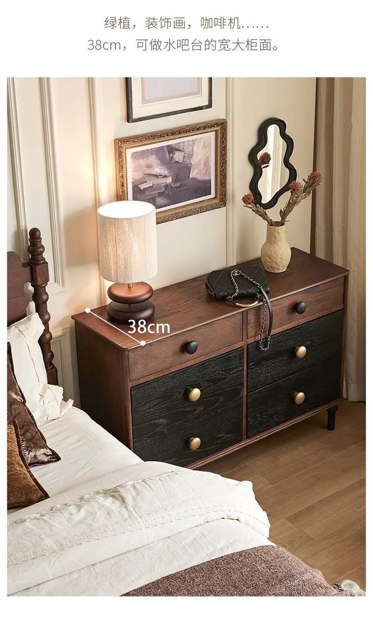 خزانة تخزين كلاسيكية لغرفة النوم وغرفة المعيشة من الخشب الصلب بستة صناديق