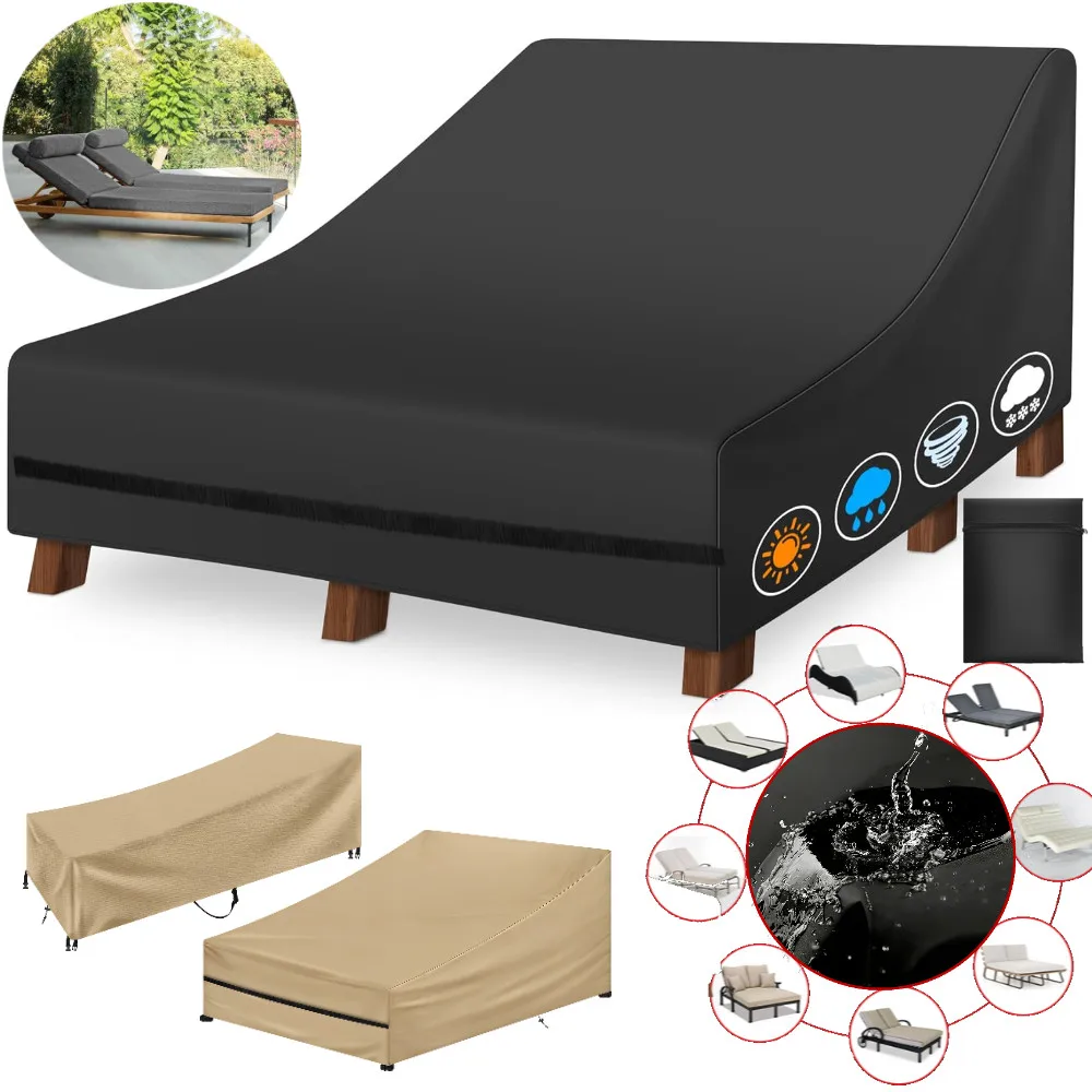 Waterproof Double/Single Wide Patio Chaise Lounge Chair Cover Outdoor Rattan Daybed Lawn Pool Furniture Bed Protection Covers