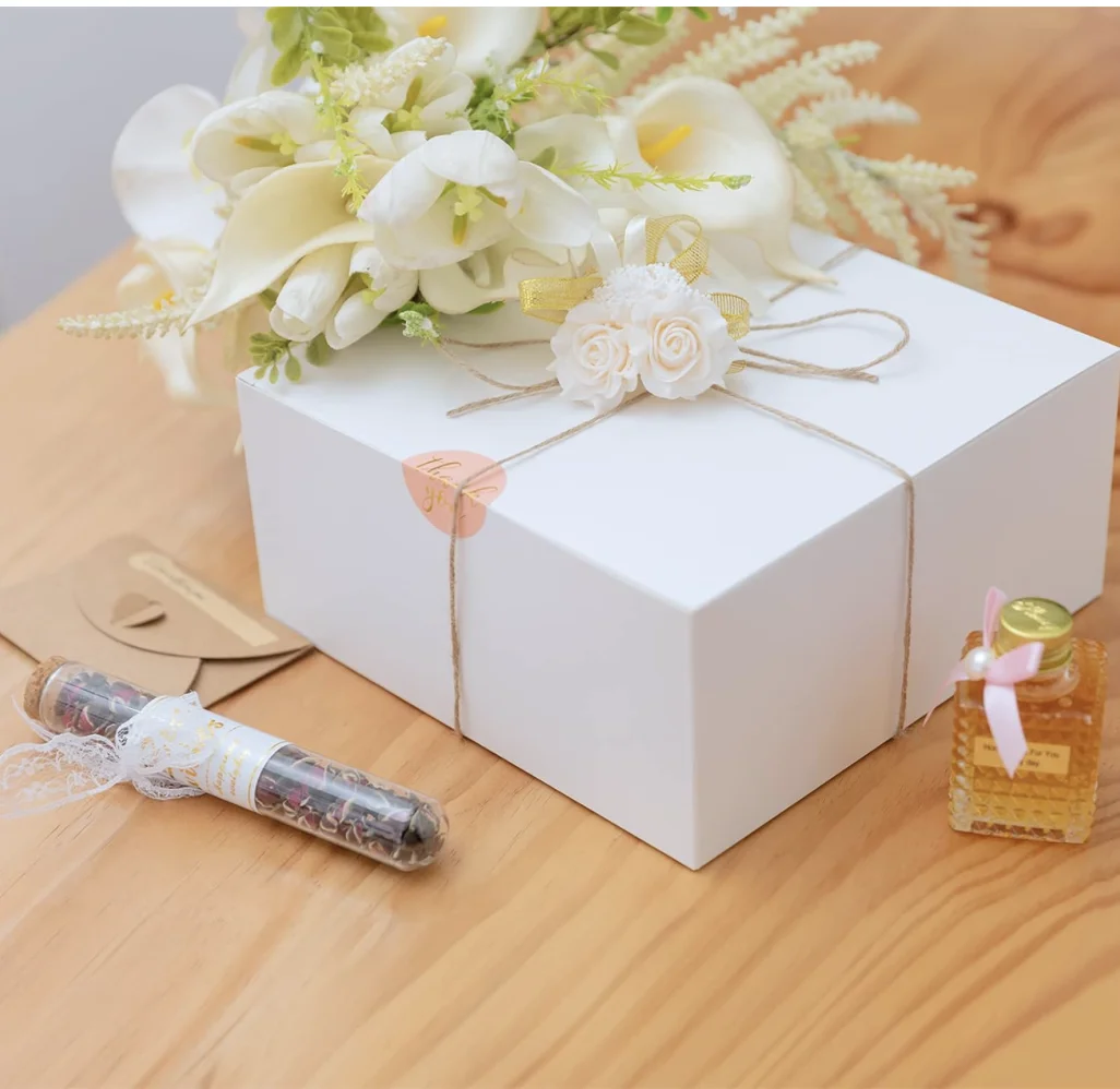 Scatole regalo in carta bianca con coperchi 8x8x4 lnches, confezione da 12, per confezioni regalo, scatola per proposta di damigella d\'onore,