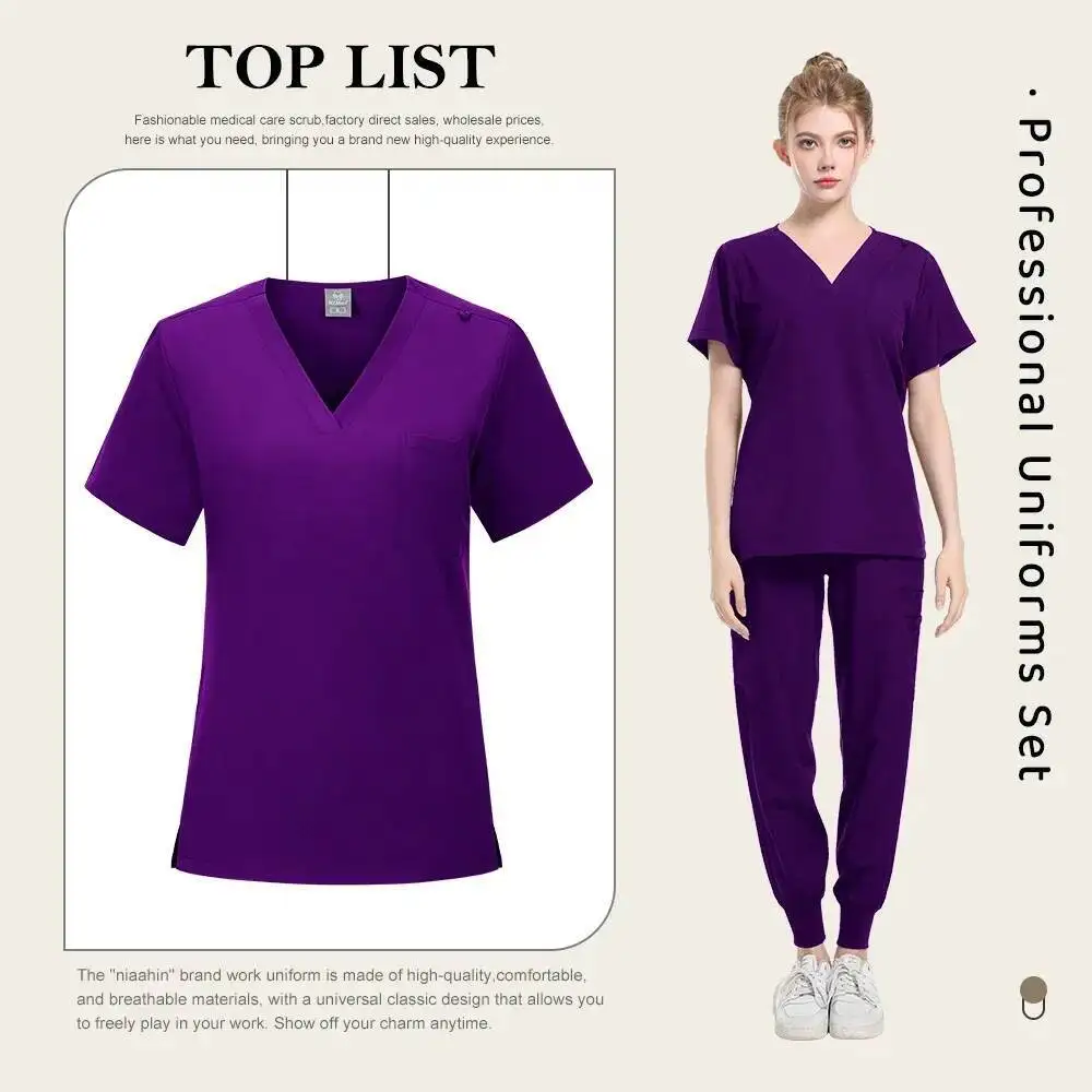 

Multicolour Jogger Suits Doctor Nursing Uniforms Short Sleeve V-Neck Tops Pocket Pants Nurse Scrubs Set Medical Clinical Clothes