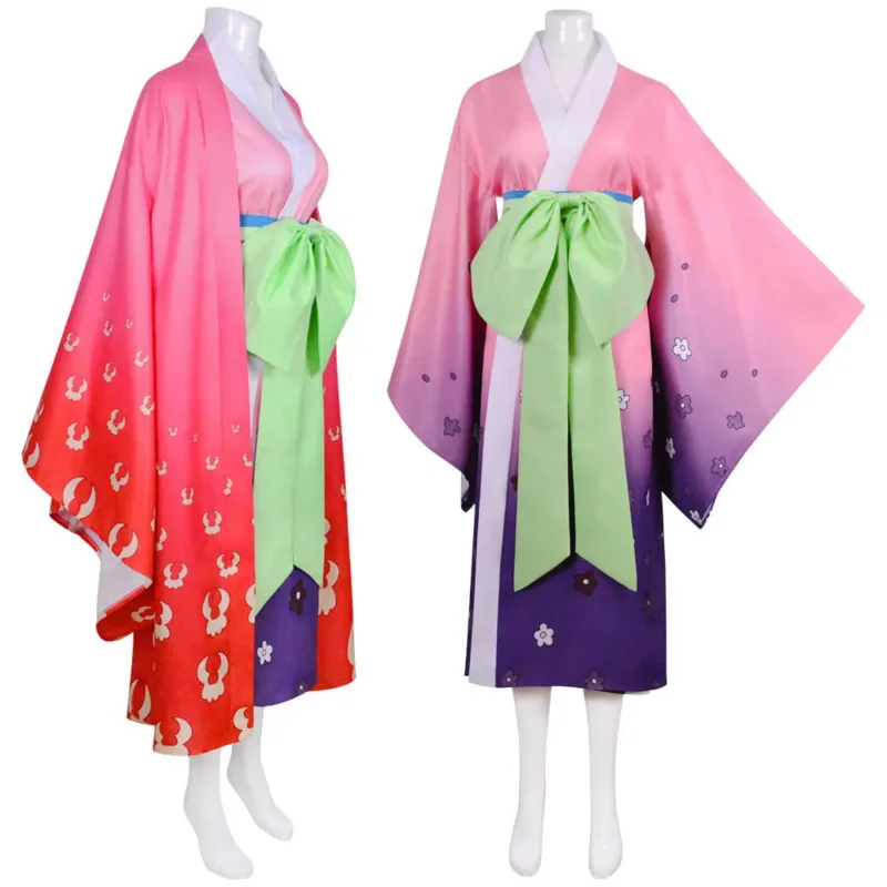 

ss13Anime One Kozuki Hiyori Cosplay Costume Piece Kimono Halloween Carnival Uniform Pink Print Suit Bow Belt Outfits