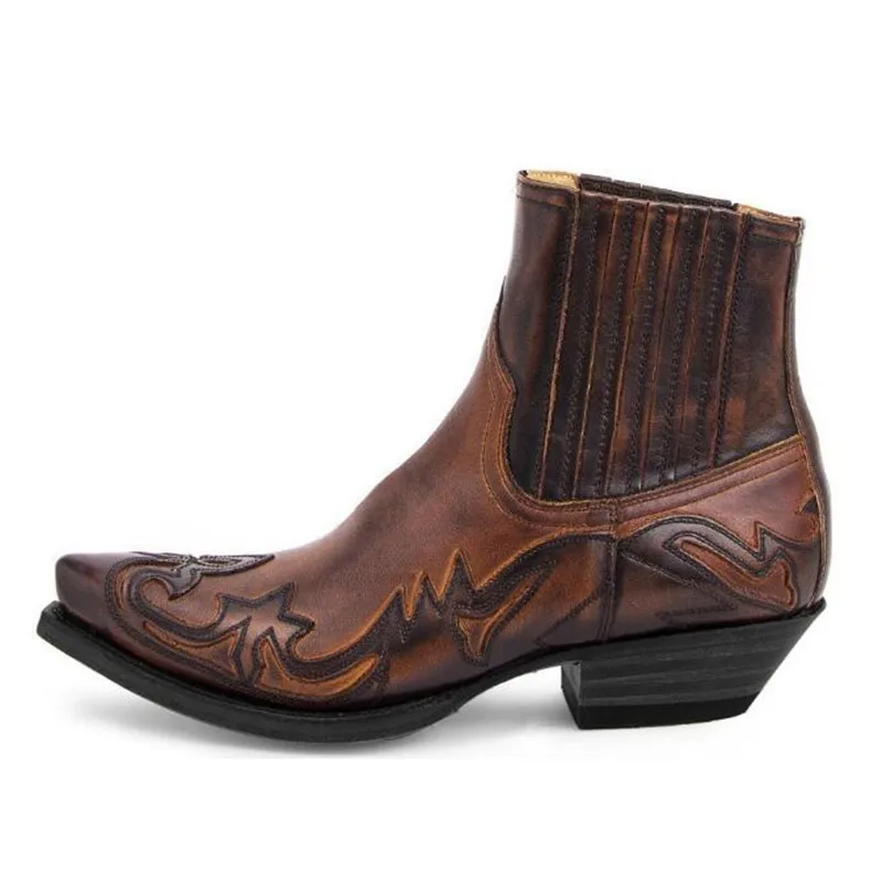 2026 Western Cowboy Boots For Men Women Size 35-48 Embroidery Design Pointed Chelsea Shoes Mens Ankle Boots Unisex Leather Boots