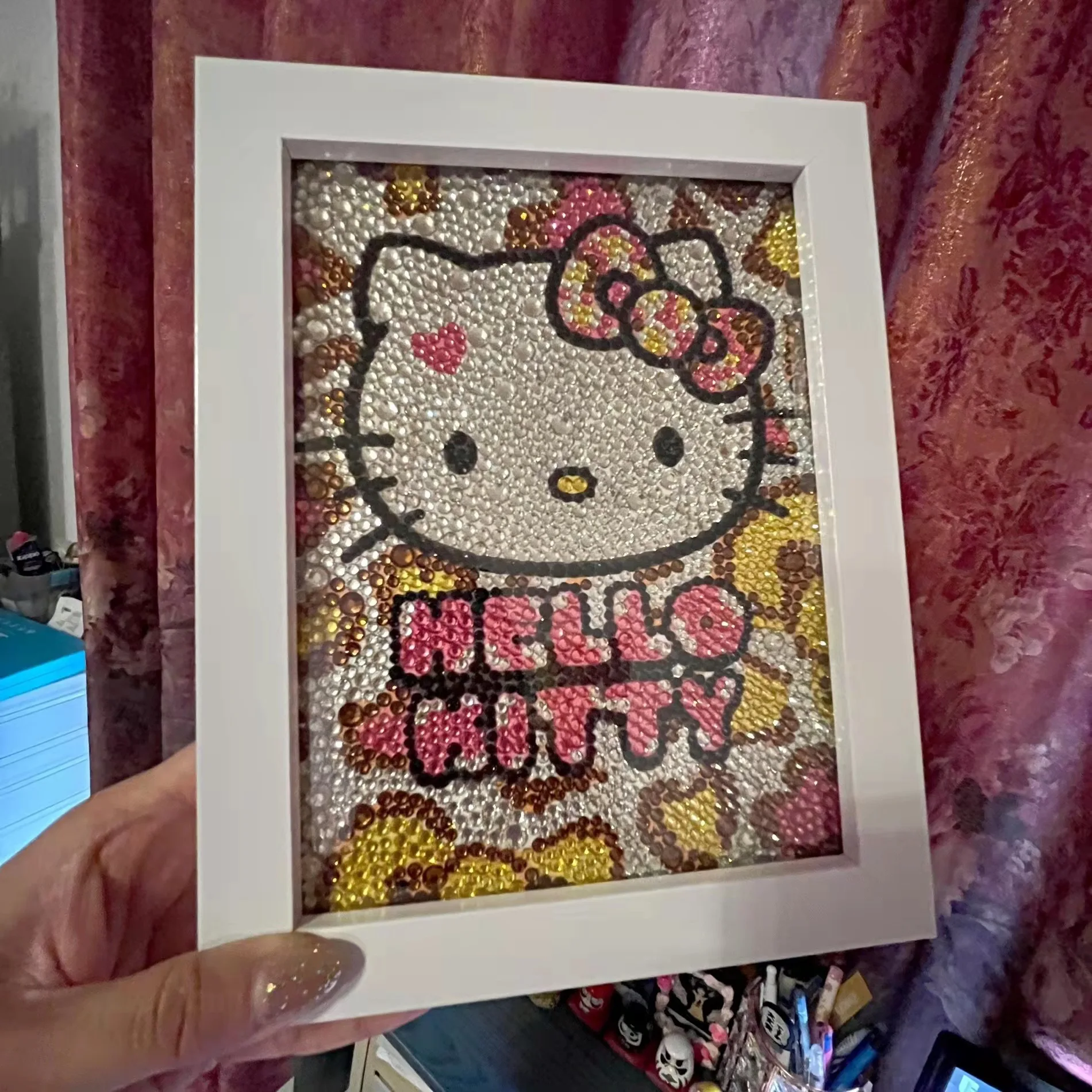 Pełny diamentowy kryształowy diamentowy obraz Hello Kitty Sanrio dziecięca kreskówka Diy wklej obraz punktowy wiertło kryształowa dekoracja