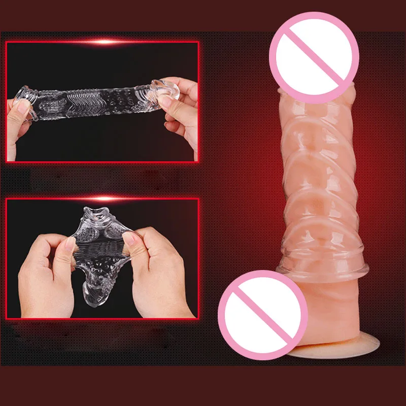 3 Types Penis Sleeve Reusable Condoms Male Penis Enlargement Delay Ejaculation Adult Sex Toys G-spot Stimulate Sex Toys for Men