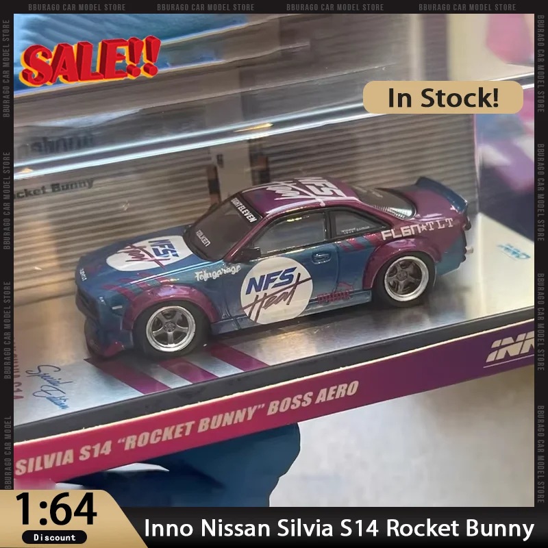 

Новинка в наличии Inno 1:64 Nissan Silvia S14 Rocket Bunny, легкосплавный автомобиль, миниатюрные литые под давлением украшения Nissan, игрушки на заказ, подарок для детей