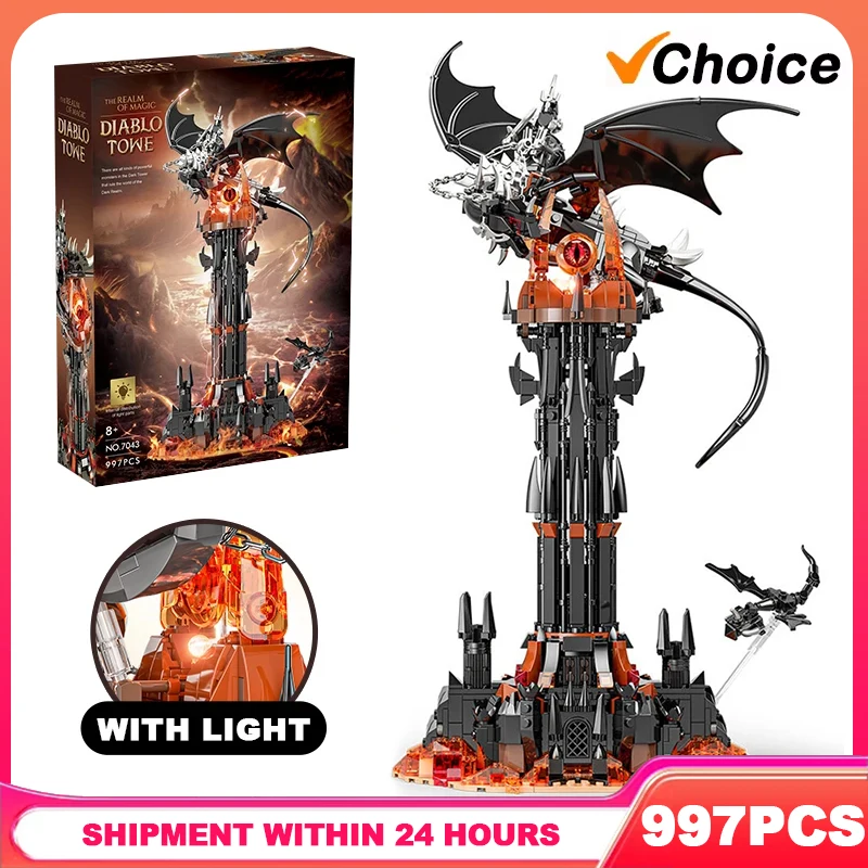 

Cretive 997PCS Magic Black Tower Castle Building Blocks Black Dragon with Led Light Assemble Bricks Collection Toy Gift For Kids