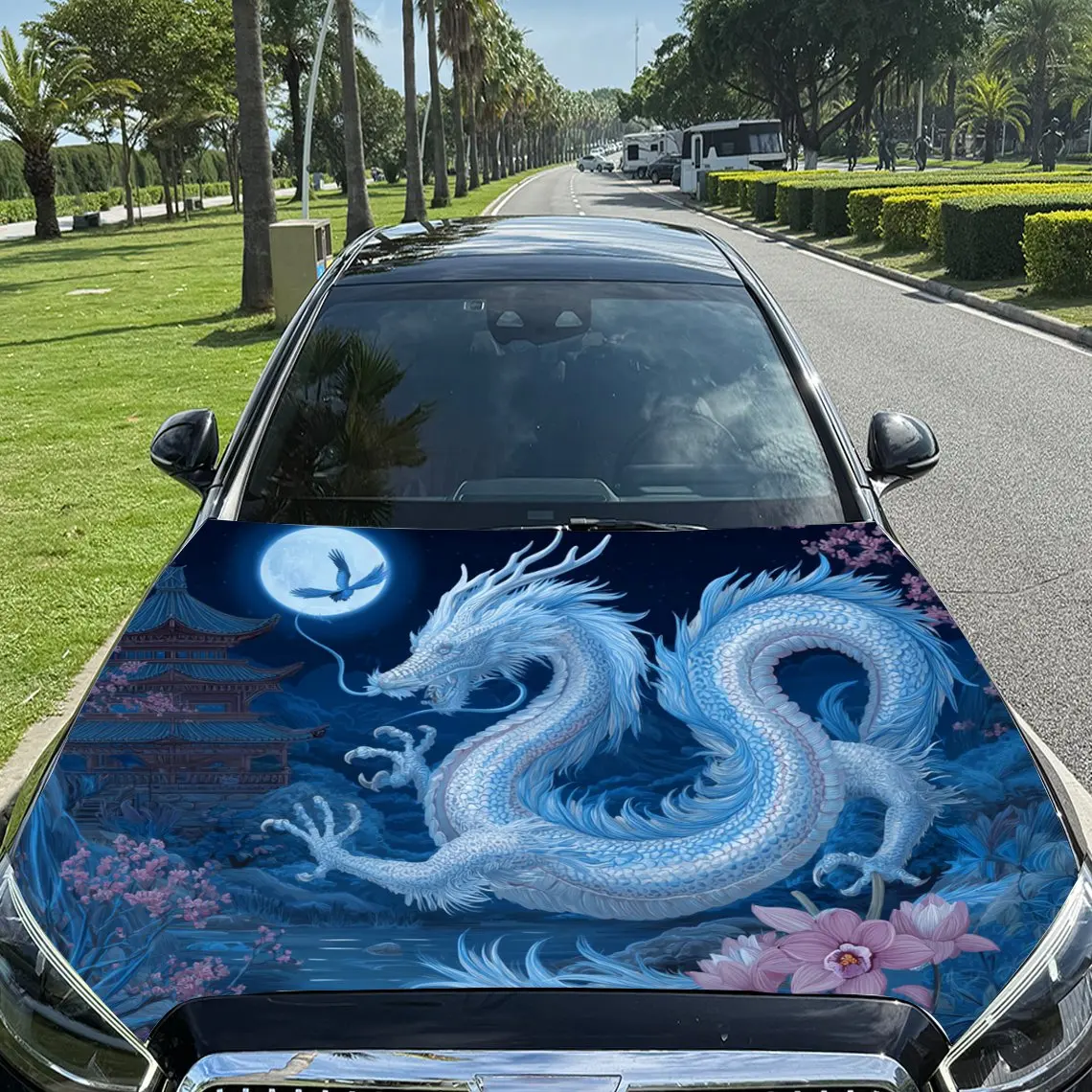 Chinese Style Spiritful Blue Dragon Pattern car hood stickers, waterproof self-adhesive, scratch resistant, easy to stick, durab