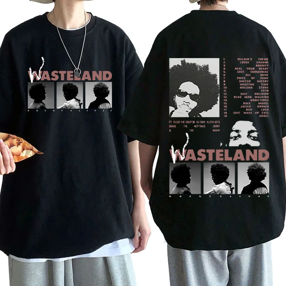 Brent Faiyaz T-shirt 2022 New Music Album Wasteland Double Sided Print Short Sleeve T-shirts Oversized Hip Hop Streetwear Unisex