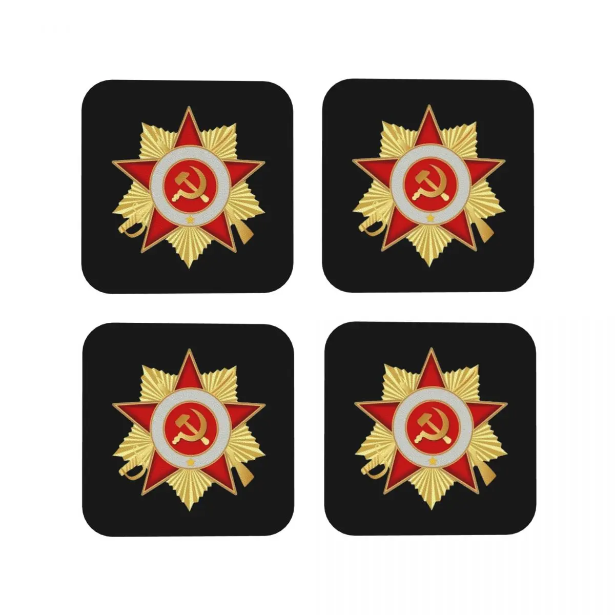 CCCP Star Soviet Union USSR Coasters Kitchen Placemats Waterproof Insulation Cup Coffee Mats For Decor Tableware Pads Set of 4