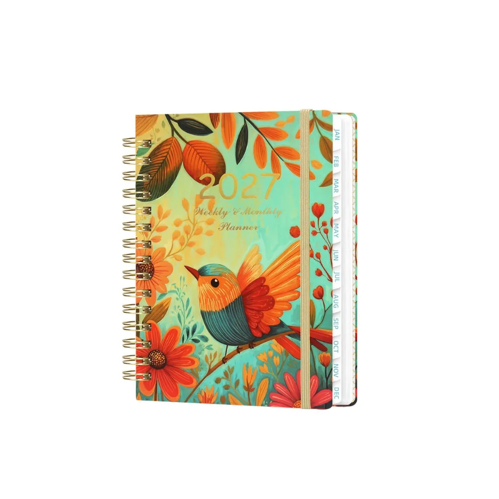 Floral Pattern 2027 Schedule Book A5 To Do List Daily Planner Book Textured PU Planner Reminder Calendar Book Office Supplies