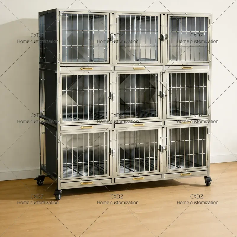 Stainless Steel Dog Cage Multi Layer Solid Double Pet Crate for Kennel Veterinary Hospital and Pet Store Use Durable Metal