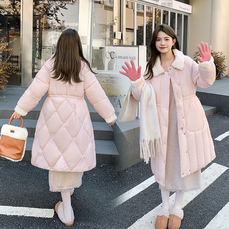 

Fashion Down Cotton Coat Women 2024 New Winter Parkas Jacket Long Warm Padded Single Breasted Outerwear Female Clothes