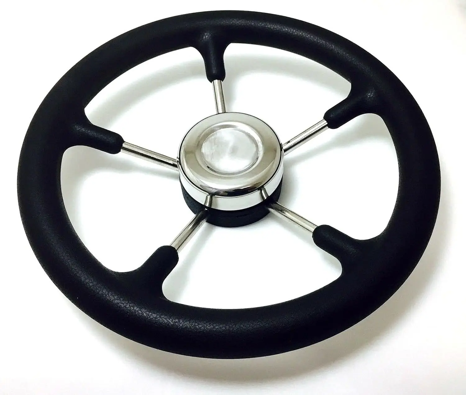Stainless Steel 5-Spoke Boat Steering Wheel 13inch with Black Foam Grip Marine Destroyer Style for Yacht & Pontoon Accessories