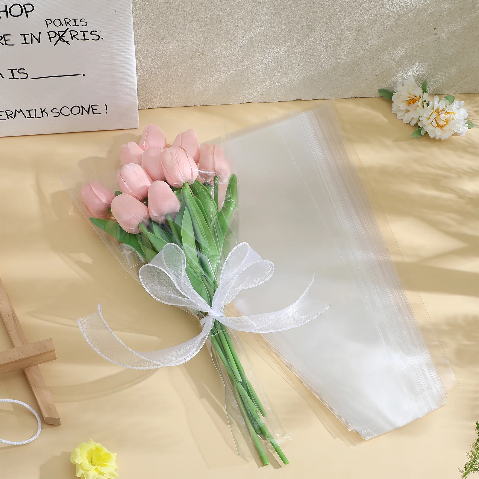 

50Pcs Transparent Flower Cellophane Bags Heavy Duty Wrapping Paper for Stylish Bouquet Decoration and Safe Flower Gifting