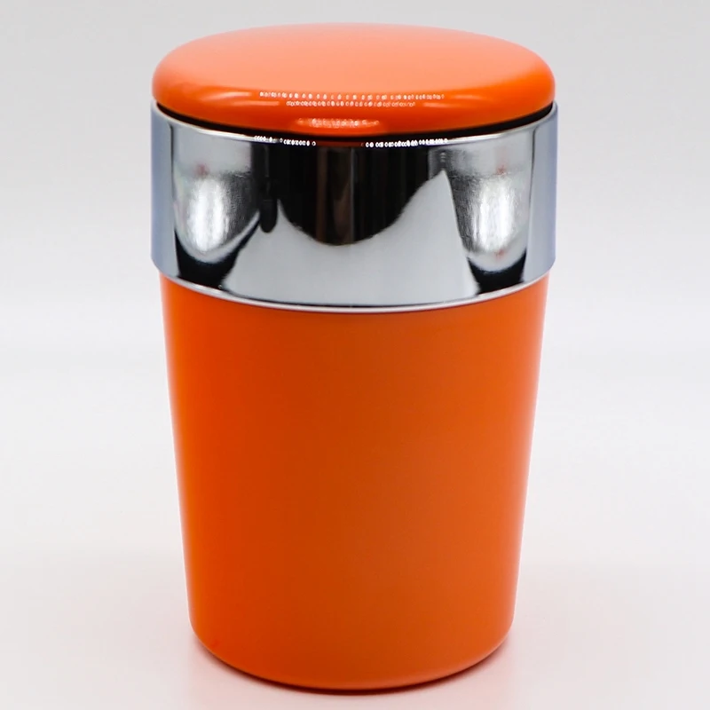 Orange Portable LED Car Ashtray Garbage Coin Storage Cup Container Cigar Ash Cup Holder with Lid Car Styling