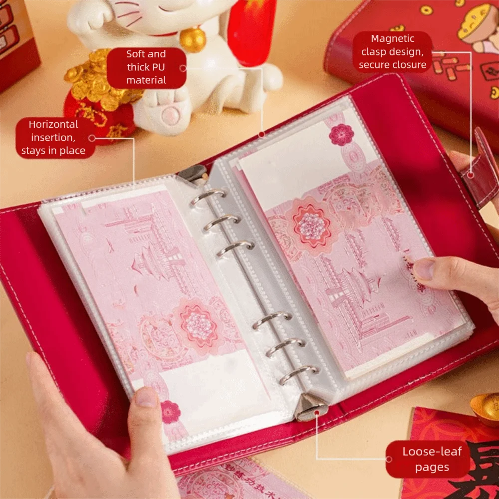 كارتون 100 مغلف تحدي الموثق محفظة من جلد PU تخزين الميزانية النقدية دفتر المغلفات النقدية كتيب التوفير #2