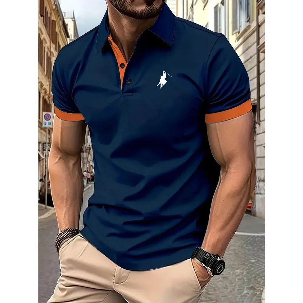 Polo de manga corta para hombre, Camiseta cómoda con contraste, moda de ocio callejero, novedad de verano, 2024