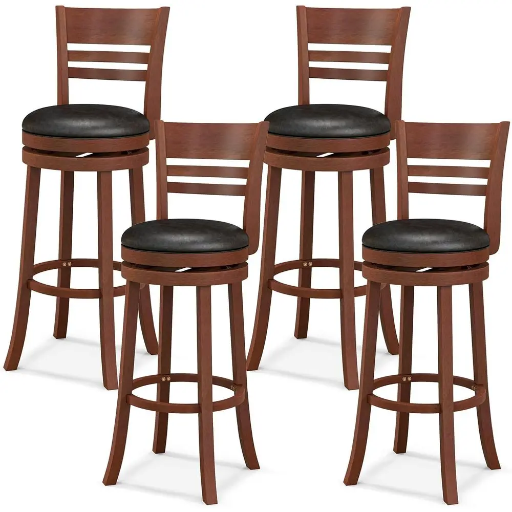 

Brown 360-Degree Swivel Bar Stools with PU Seat, Rubberwood Backrests, for Kitchen or Bar (Set of 4)