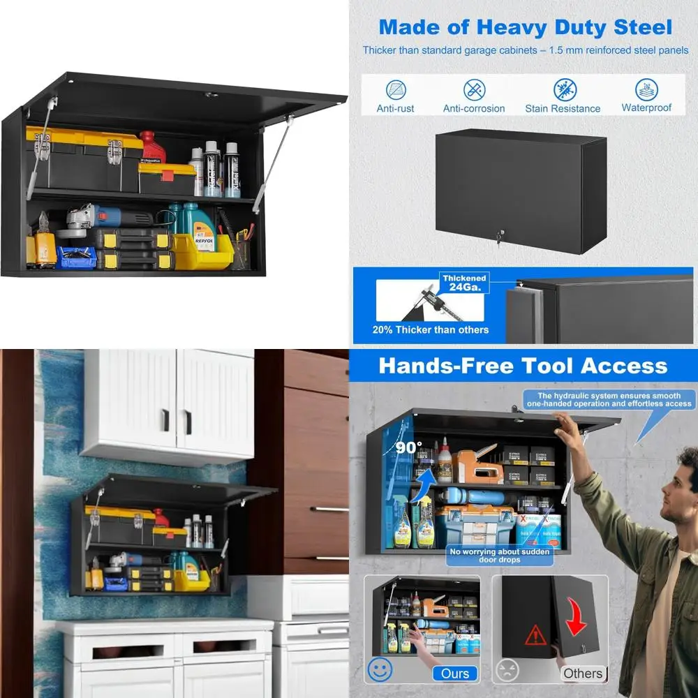 

Настенный металлический гаражный шкаф для хранения вещей, высота 20, регулируемые полки, запираемое хранилище для инструментов, подвесной шкаф Solut