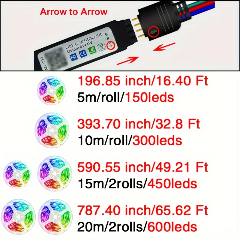 5050RGB LED Strip Lights 30Leds/M Led Tape Light Flexible Tape For Bedroom With Remote App Control DC12V Power Adapter For Party
