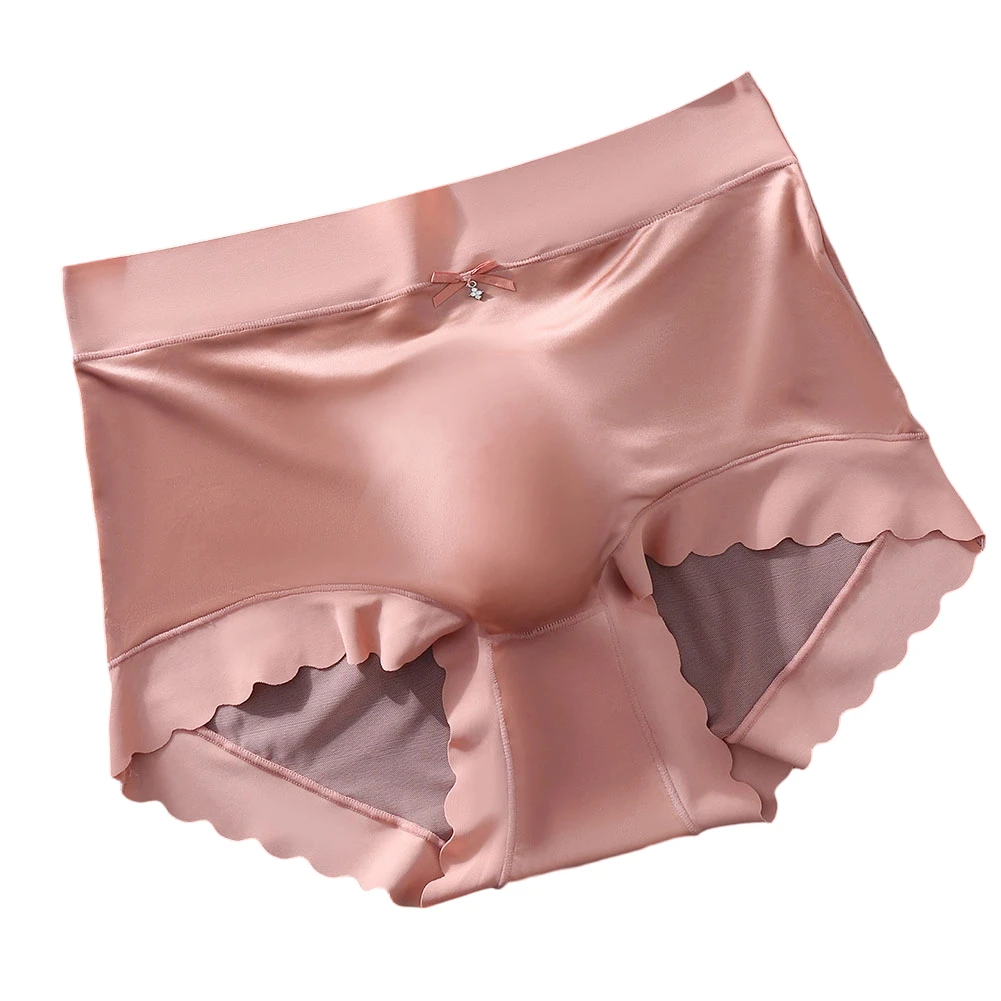 Men Thin Seamless Lace Ice Silk Trunks Bow Briefs Underwear 3D Bulge Pouch Bikini Solid Breathable Briefs Extreme Men's Panties