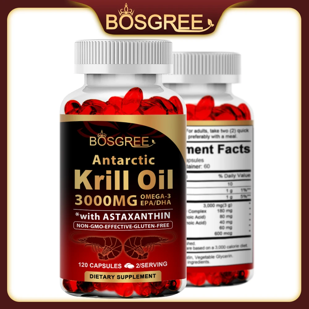 Krill Oil Capsules Omega-3& EPA/DHA-Skin,Immune,Joint, Brain&Eye Health Support-High Quality Astaxanthin Antioxidant Supplement