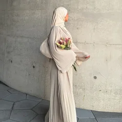 Eid Djellaba Abayas for Women Muslim Chiffon Pleated Dress Dubai Kaftan Arab Robe Turkey Caftan Marocain Femme Gown Jalabiya New