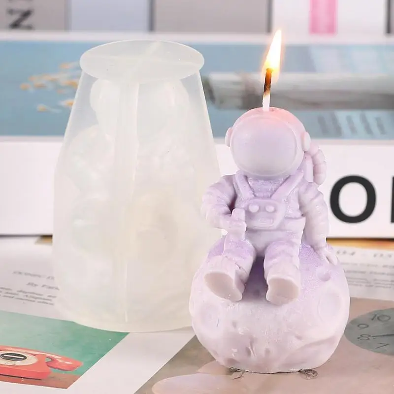 Molde de silicona 3D con forma de astronauta para velas, moldes de cuerpo humano Lunar DIY, molde de cubo de hielo de Chocolate de resina de jabón,