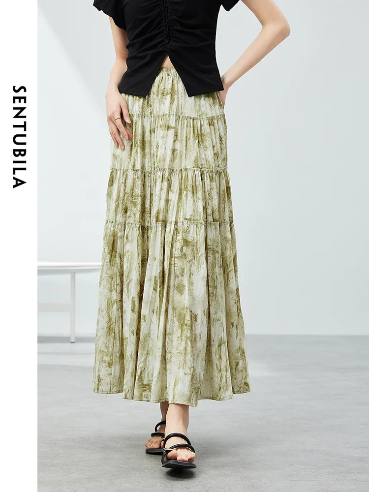 SENTUBILA Floral Maxi Skirt For Woman 2025 Spring Summer Comfort Elastic Waist Simple Printed Straight Long Skirts W42Q54471