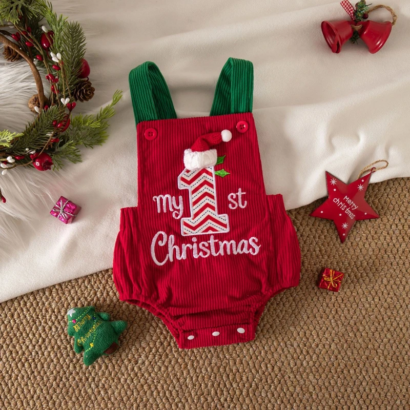 New Christmas Baby Girl Camisole Sleeveless Crawling Suit Cute Jumpsuit Embroidered Baby Hoodie