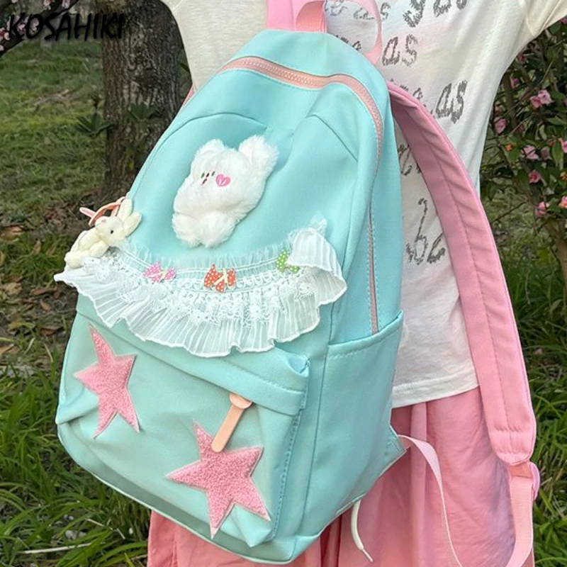 Sweet Y2k Aesthetic Kawaii Star Backpack High-capacity Girls Casual Chic Schoolbags Women Cute All Match Backpacks for Students