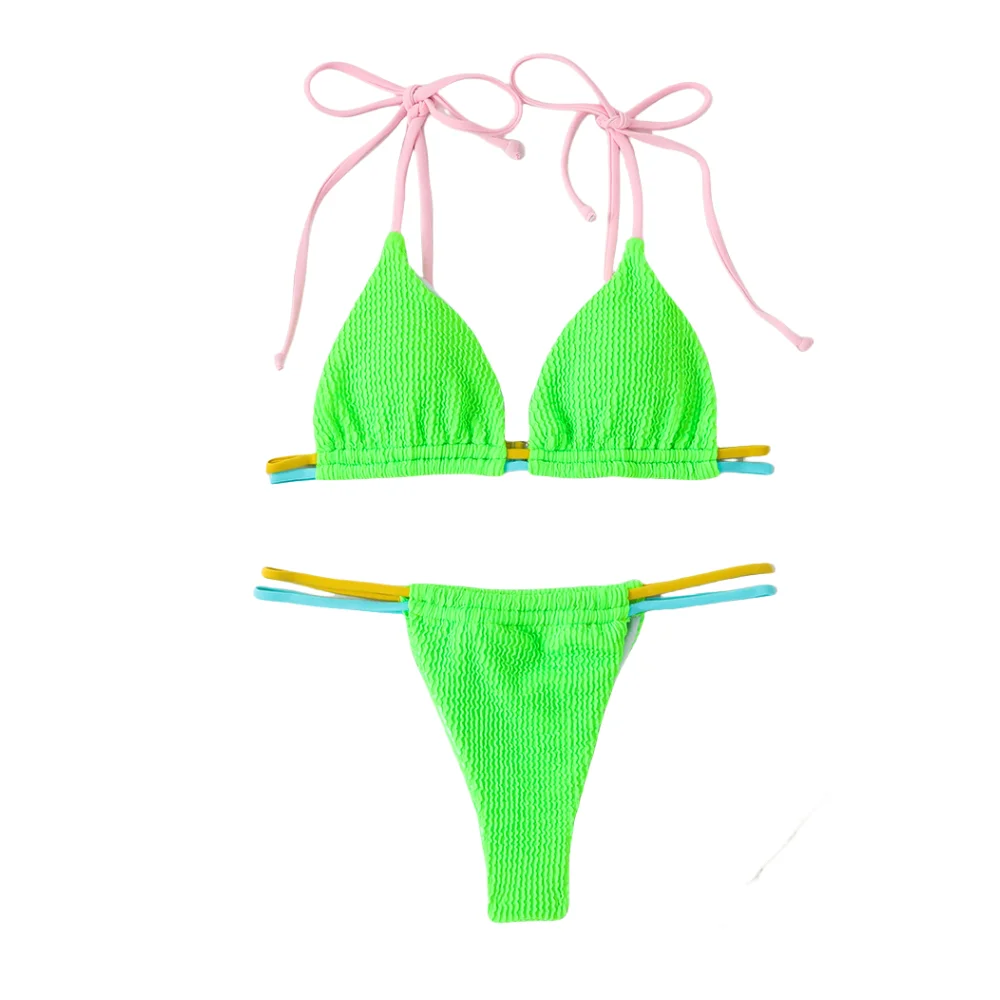 

Women's Elegant String Bikini Triangle Top Colorful Beachwear Two Piece Swimsuit Thong Bikini Set Sexy Charming Swimwear Summer