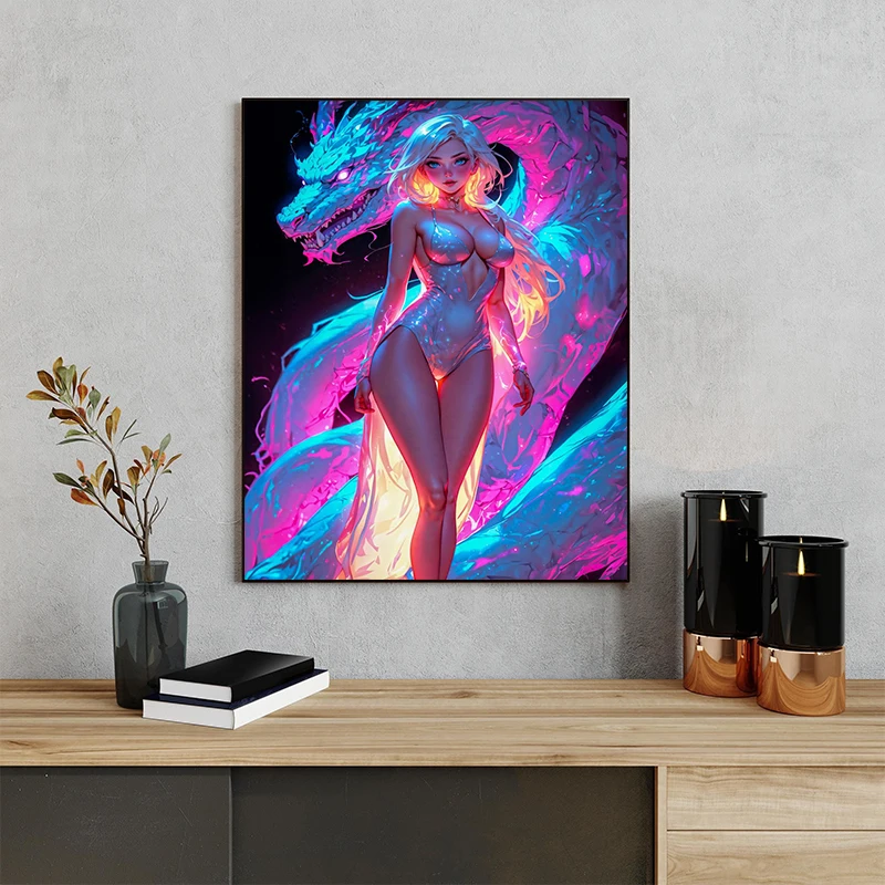 شعبية لطيف مثير الحلو أنيمي أضواء النيون الملونة جرلي الملصقات قماش الطباعة صور فنية للجدران غرفة المعيشة ديكور المنزل الهدايا #4