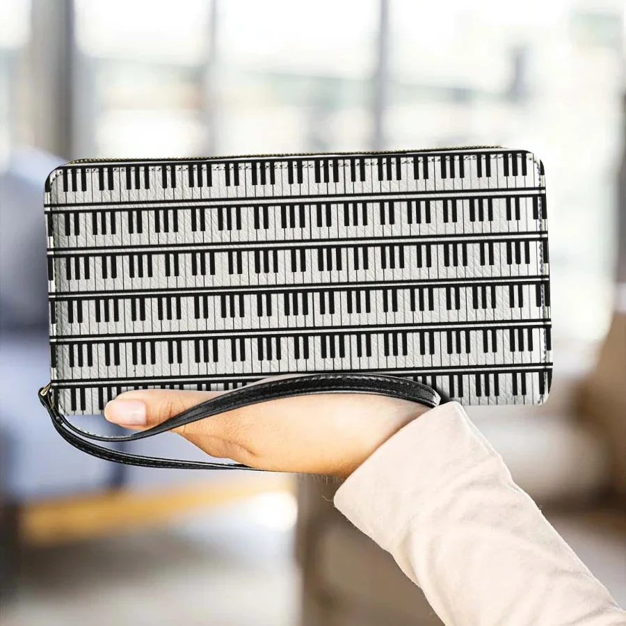 Piano Music Note Print Luxury Women Wallets Leather Zipper Female Purses Long Multifunction Cardholder for Teen Girls Cluth Bags