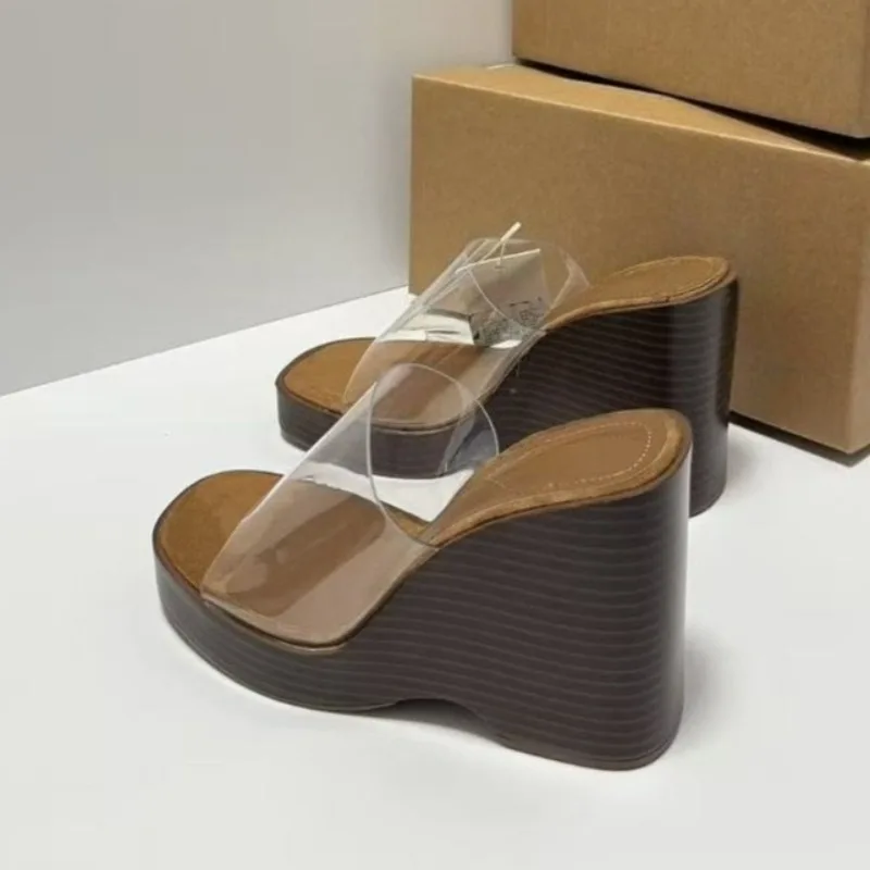 Chunky Platform Women High Heels Sandals Sexy Transparent PVC Open Toe Fashion Wedge Footwear Summer Daily Ladies Party Shoes view 3