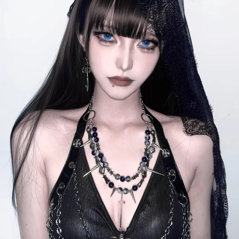 

Punk Grunge Rock Rivet Chain Necklace Cool Fashion Big Cross Necklace Goth Aesthetic Charm Jewelry Hip Hop Y2K Accessories