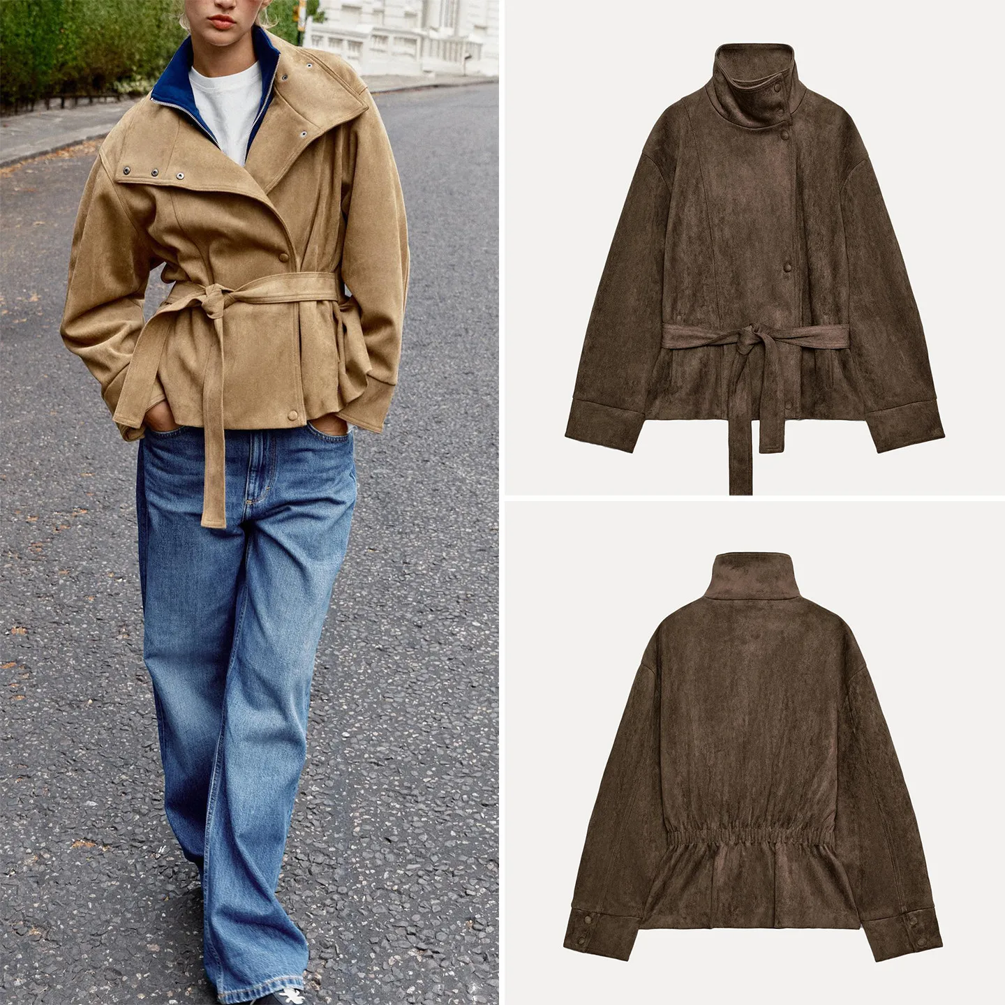 Women's Long Sleeve Stand Collar Belted Outerwear Autumn 2026 Fashionable Quality Effect Coat Standard Fit Other Material