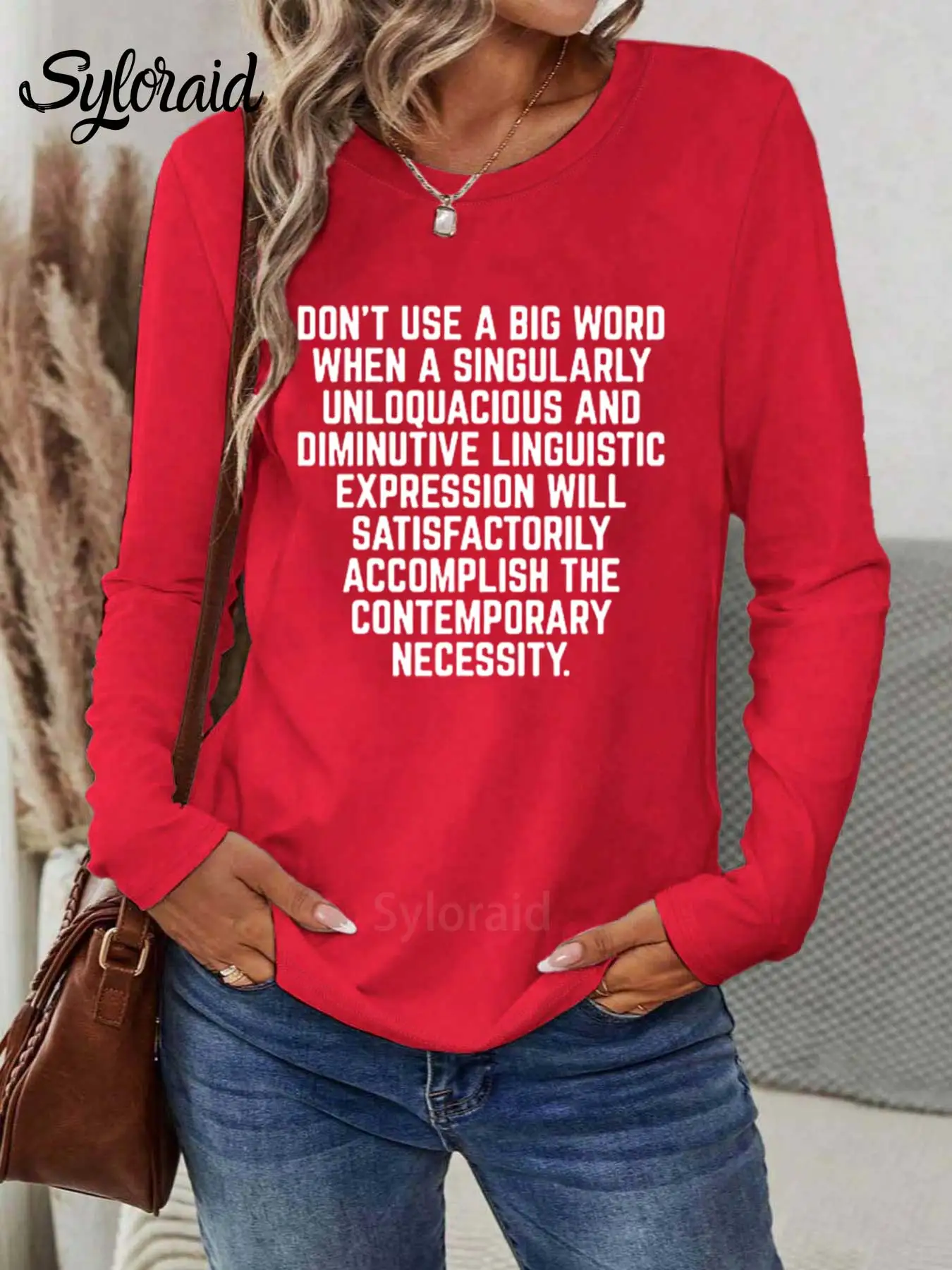 レディース長袖Tシャツ 大きな言葉を使わないTシャツ ライターと翻訳者シャツ ファッションラウンドネックカジュアルトップ